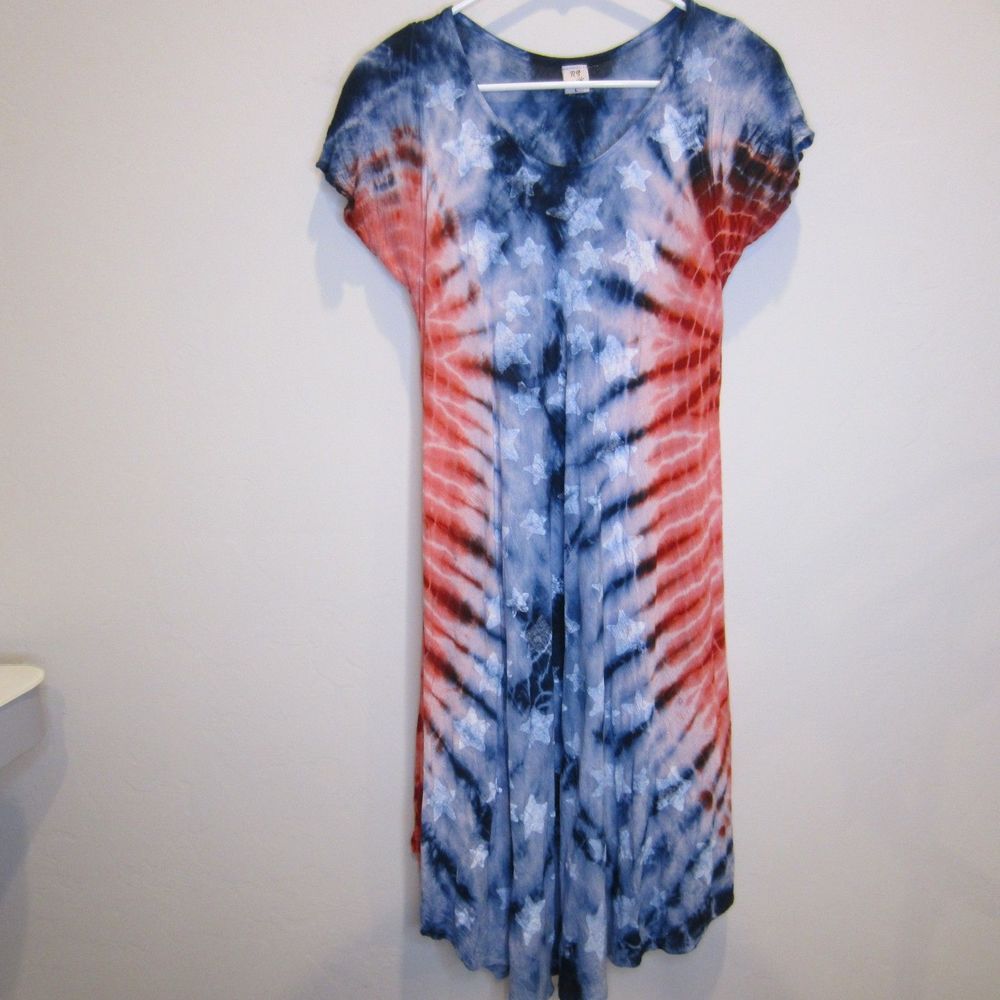 Riviera Sun Stars and Stripes Short Sleeve Patriotic Festival Midi Dress-Sz L